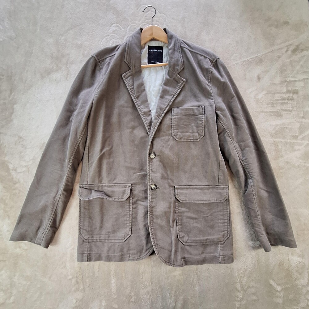 Calvin Klein Jeans Sport Coat Mens L Beige Cotton Double Vent 2 Button Casual